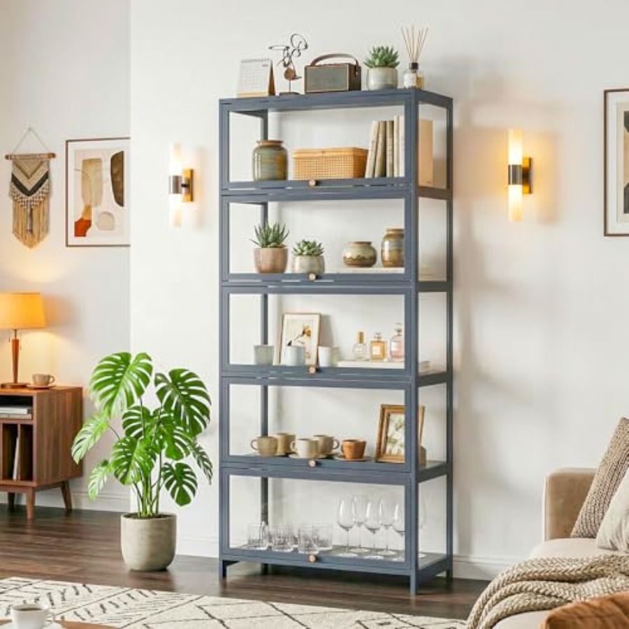 Vitrina de 5 niveles con puert - Glass Cabinet Display reseña y precio