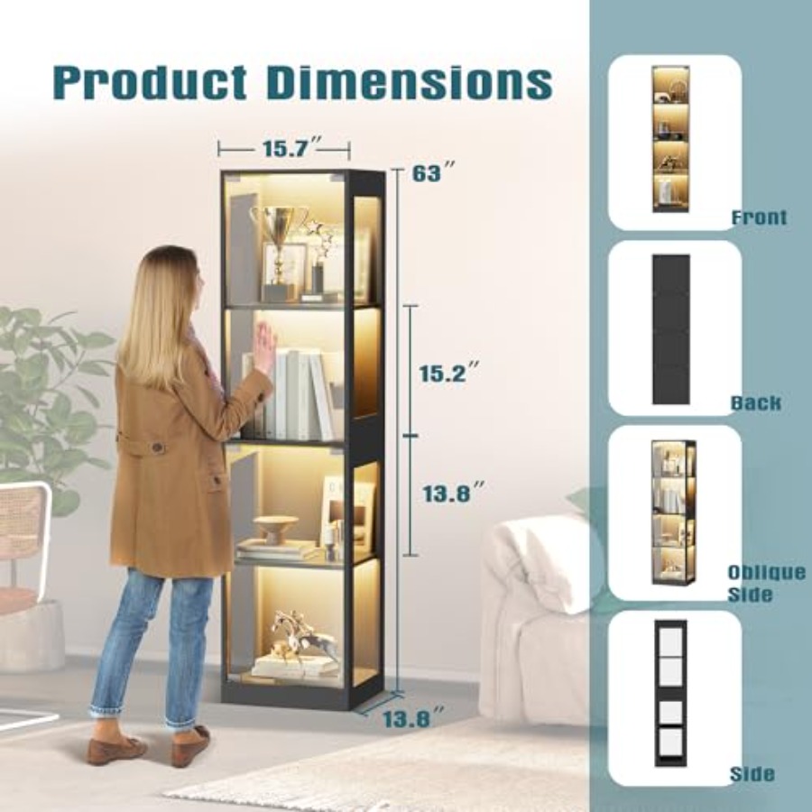 Vitrina de cristal con luces L - Glass Cabinet Display reseña y precio